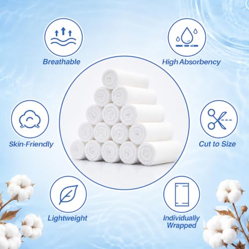 Gauze Rolls Bandages - 15 Pack, 3in x 4.9 Yards, Breathable Wrap
