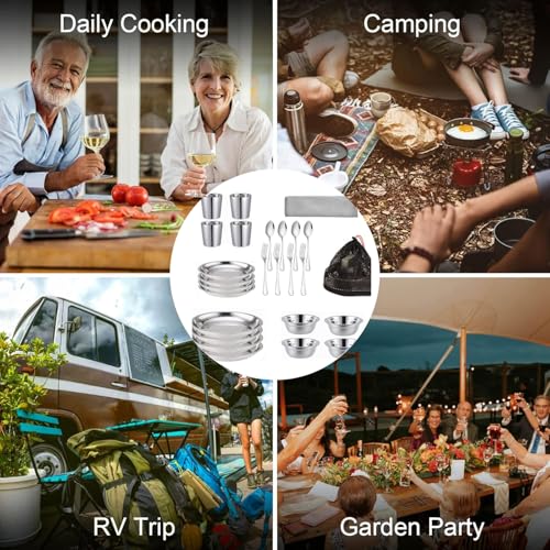 Stainless Steel Dinnerware Set for Camping - 26 Pieces for 4 People