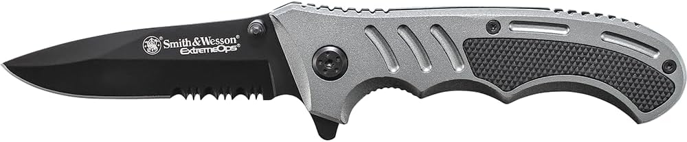 Smith & Wesson Folding Knife - 7.7in High Carbon Stainless Steel with 3.1in Tanto Blade | Black Aluminum Handle for Tactical & Outdoor Use