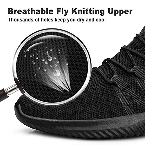 Feethit Men's Slip-On Running Shoes - Black, Size 10.5, Fashion Sneakers for Walking