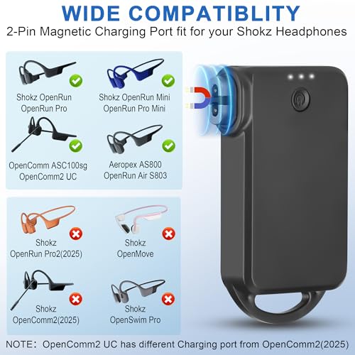 Portable Wireless Shokz Charger - 1 Pack, Magnetic Charging for AfterShokz Headphones