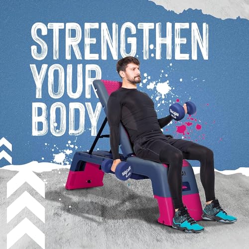 Aerobic Deck Fitness Station - Weight Bench & Stepper - Blue/Grey