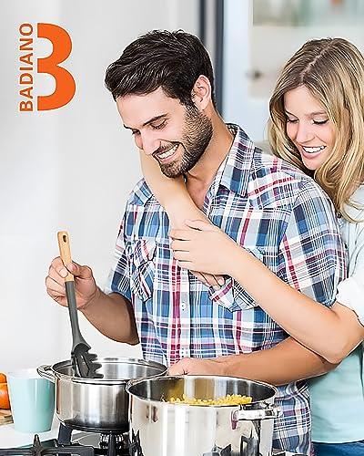 Badiano Grey Silicone Pasta Fork 12.8in Non-Stick Noodle Spoon Kitchen Utensil