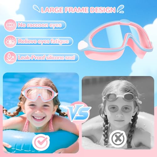 Swimming Goggles for Kids Ages 6-14 - Pink & Blue