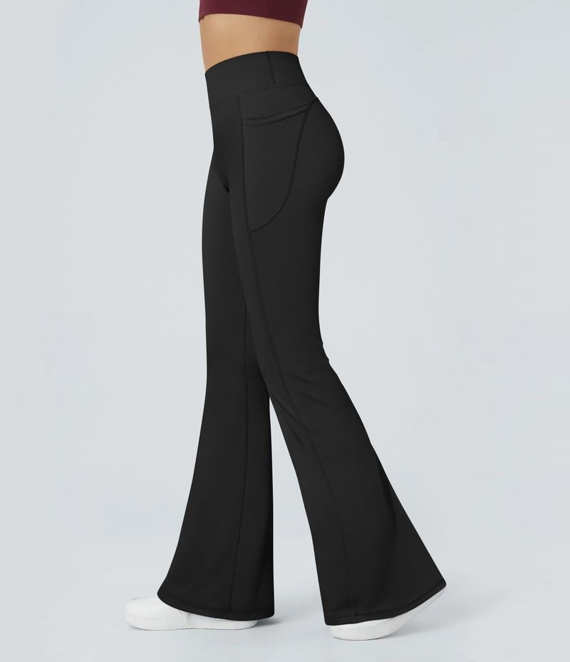 OQQ Yoga Pants Women High Waist Butt Lifting Casual Soft Leg Flared Bottoms with Pockets Black