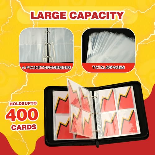 Red Lightning 4 Pocket Trading Card Binder for 400 Cards - MonBel