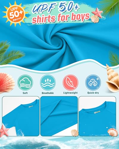 YooAurvox Boys' Rash Guard Swim Shirts 3 Pack - White, Blue, Navy Blue, Age 11-12