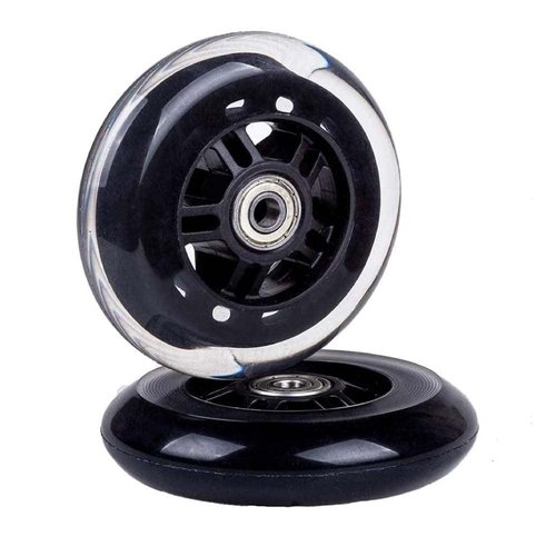 LOTOWELZON 2pcs Luggage Suitcase Replacement Wheels, 75mm Rubber Inline Roller Skate Wheels with 8mm(0.31") ABEC-7 608ZZ Bearings Repair Kits (Black&Clear, OD75xW24mm/2.95"x0.94")