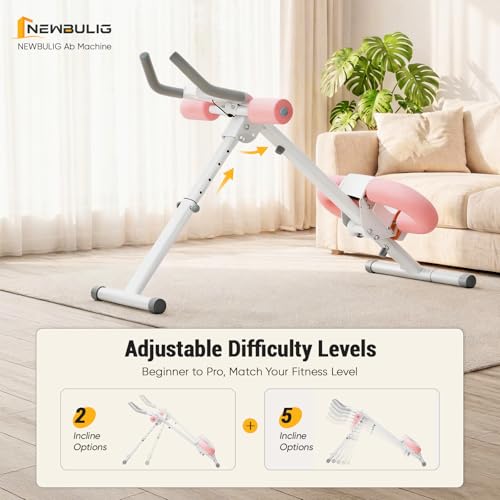 Adjustable Ab Trainer Machine - Foldable Abs Workout Equipment - Pink