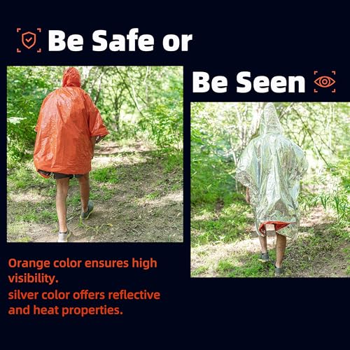 Emergency Thermal Rain Poncho - Reusable Survival Gear for Camping & Hiking
