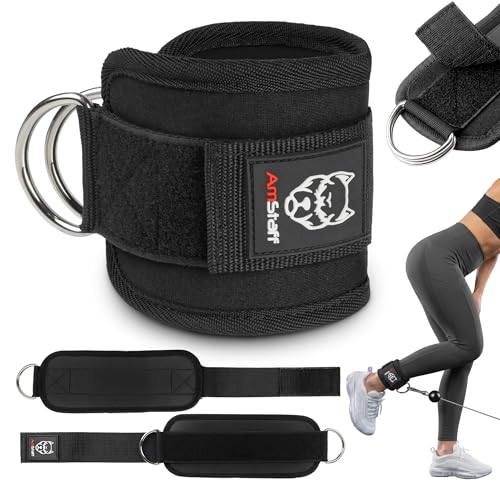 Ankle Straps for Cable Machines - Padded Gym Cuffs - Black