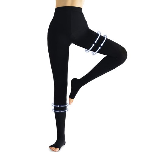 Beister Medical Compression Tights Women & Men, 20-30 mmHg Open Toe Waist High Compression Pantyhose, Graduated Support Leggings for Varicose Veins, Edema, Flight, DVT