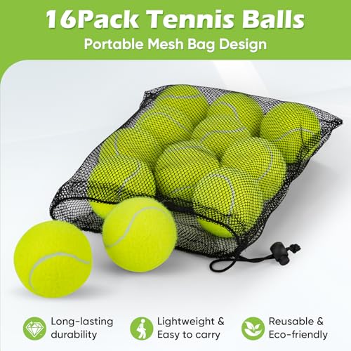 Treeroot 16 Pack Tennis Balls for Training & Dogs with Mesh Bag - Durable & High Bounce