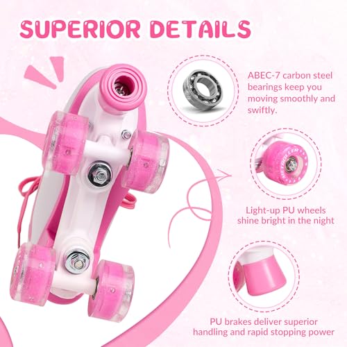 METROLLER Heart Youth Quad Roller Skates for Girls & Women Indoor Outdoor 1.5-2