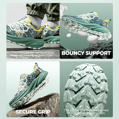 JOGTAIL Men's Wide Water-Resistant Trail Running Shoes with Cushioned Arch Support - Fern/Green, Size 10.5 Wide
