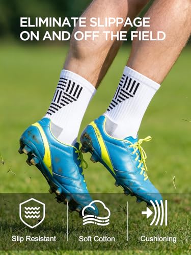 Men's Anti-Slip Soccer Grip Socks - Athletic Non-Slip Pads - White