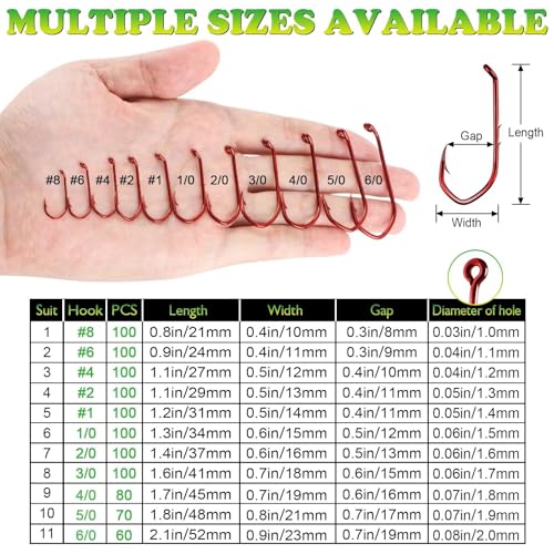 Baitholder Fishing Hooks - Saltwater & Freshwater - Size 8 - 100pcs - Red