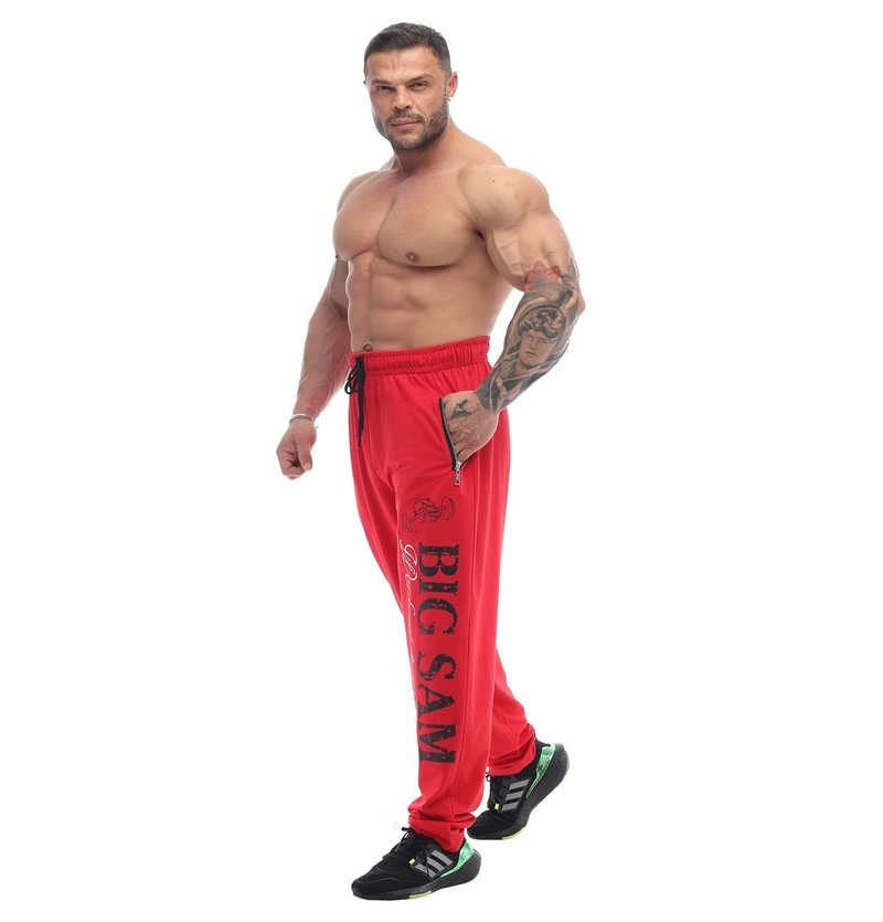 Men's Bodybuilding Workout Comfort Design Baggy Muscle Trackpants (Red, XL)