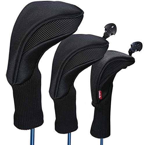 Black Golf Club Head Covers Set - 3 Pcs Neoprene Woods with Tags