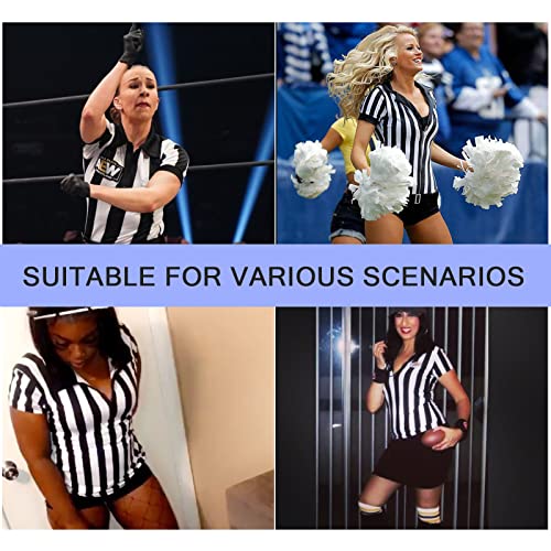 Women's Black & White Stripe Referee Shirt Set - V Collar, Small