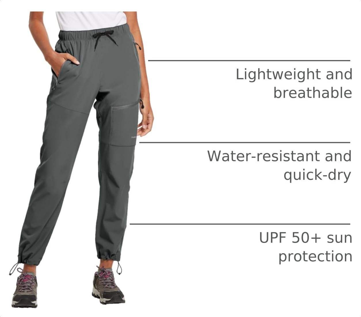 BALEAF Women's Hiking Pants Quick Dry Water Resistant Lightweight Joggers Pant for All Seasons Elastic Waist Steel Gray Size L, Capri