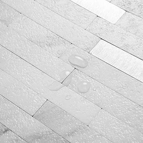 DICOFUN Peel and Stick Backsplash Tile, PVC Mixed Metal Stick on Backsplash Tiles for Kitchen and Bathroom (1, White Marble & Metal Silver)