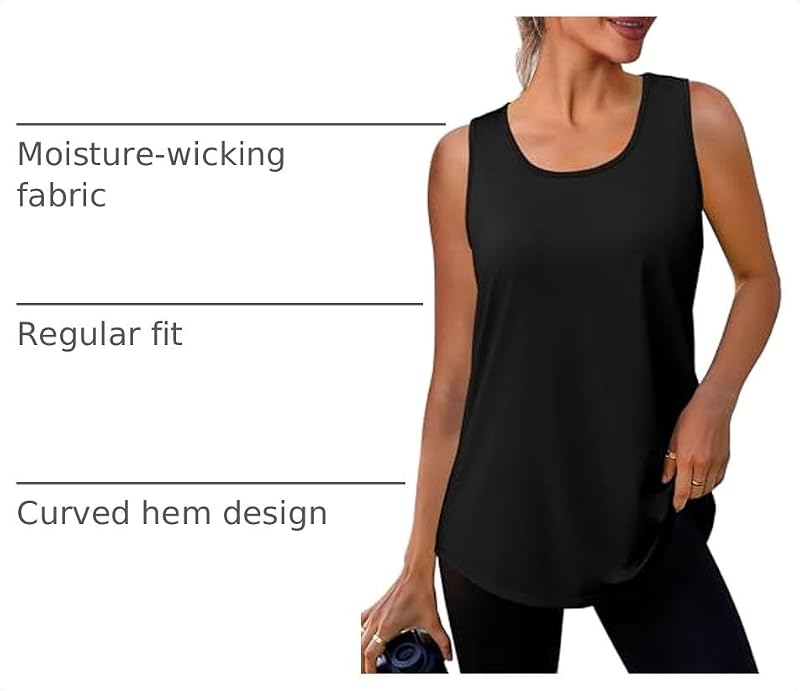 WIHOLL Women's Athletic Tank Top Black Large Summer Workout Gym & Beach Wear