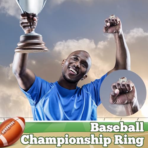 Championship Ring Display Set - 6 Rings with Case - Silver Football