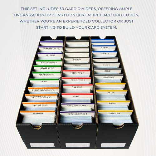 Card Dividers for Trading Cards - 80 Pack with Color Tabs
