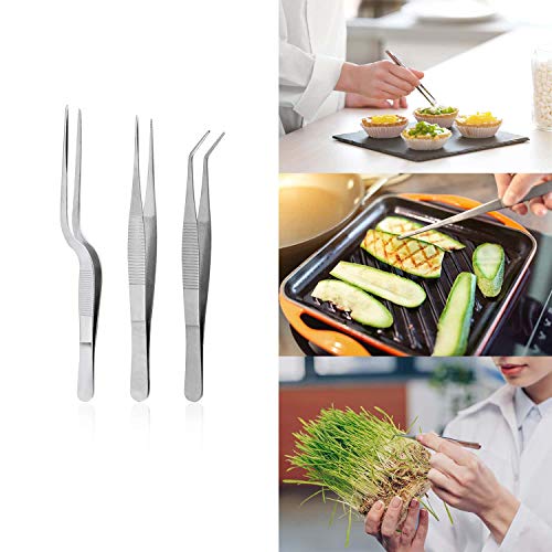 Cridoz 6-Piece Stainless Steel Kitchen Tweezers, Precision Tongs, Drawing Spoons & Offset Spatula Set
