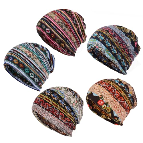 Assorted Prints 5-Pack Women's Slouchy Chemo Sleep & Head Scarves - Soft Breathable Cancer Headwear