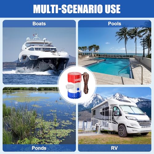 12V Marine Bilge Pump 1100 GPH Submersible Water Pump for Boats Ponds Pools