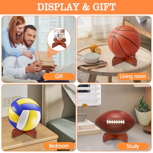 Wooden Ball Display Stand - 2-Pack Solid Wood Holder for Sports Balls - Brown / 7.7"