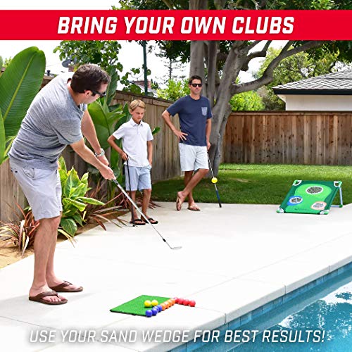 BattleChip Classic Backyard Golf Cornhole Set with Target, Chipping Mats, Foam Balls & Carry Case – Includes 3x2 ft Target