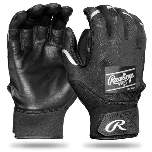 Rawlings Youth Baseball Batting Gloves Large Black/Black - Comfortable Durable Fit