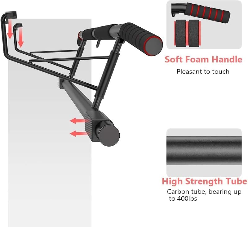Pull Up Bar Doorway with Ergonomic Grip - Black/Red