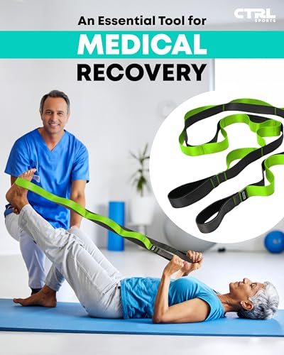 Non-Elastic Yoga Stretching Strap with 12 Loops - Green