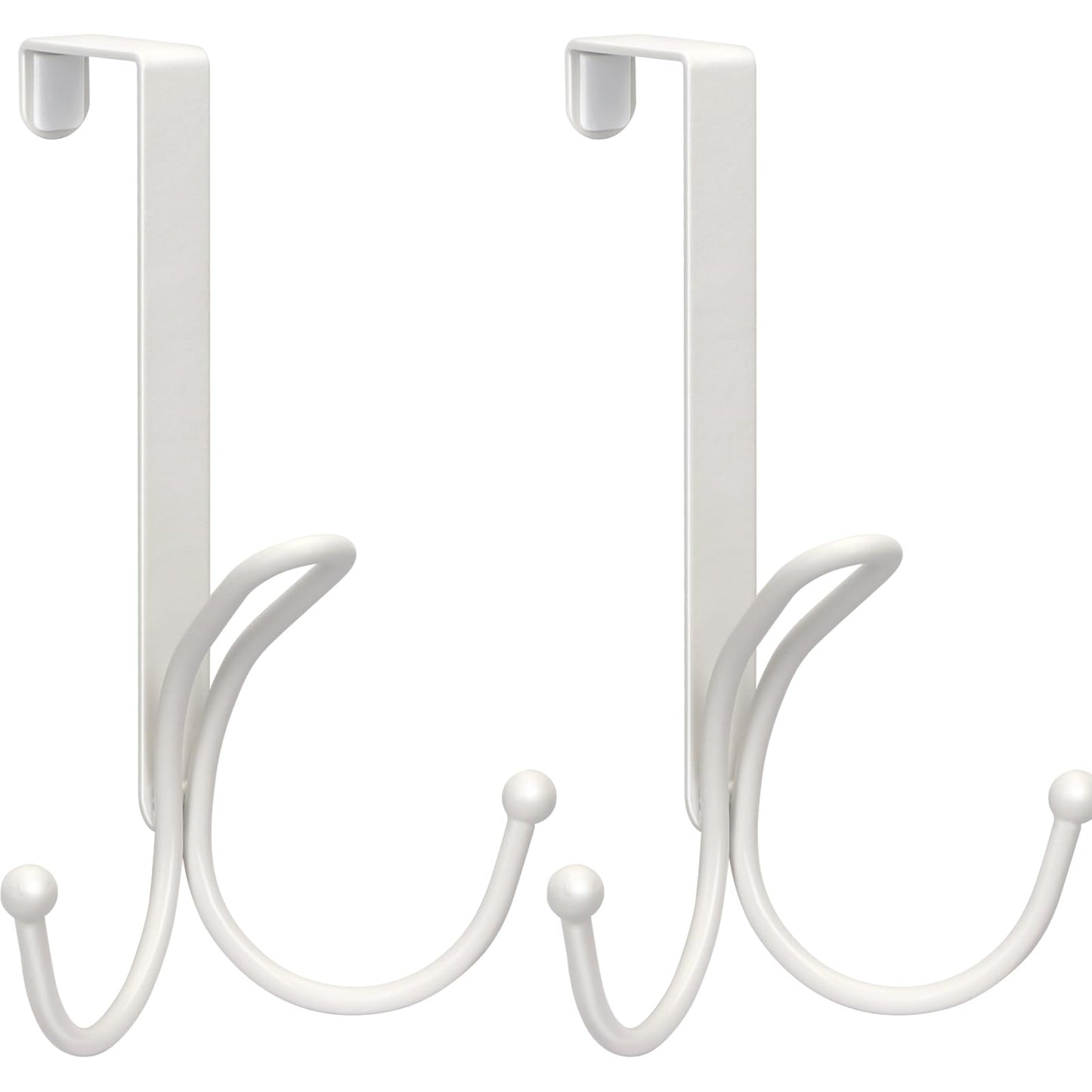 FYY Over The Door Hooks - 2 Pack Door Hangers with Sponge Pad Prevent Scratches Heavy Duty Organizer Hooks for Hanging Clothes, Robe, Towels, Hats, Bags White, Fit 1.2-1.47 inch Door
