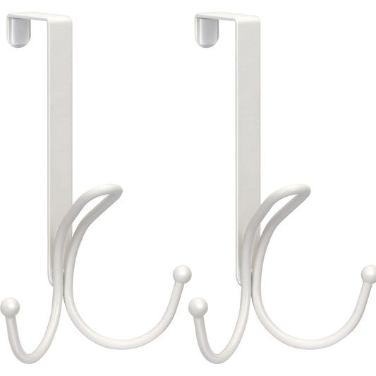 FYY Over The Door Hooks - 2 Pack Door Hangers with Sponge Pad Prevent Scratches Heavy Duty Organizer Hooks for Hanging Clothes, Robe, Towels, Hats, Bags White, Fit 1.2-1.47 inch Door