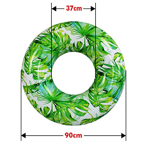 KASIYLUX Adult Pool Floats – Large Jungle-Leaf Inflatable Ring, 36in outer, 15in inner, supports up to 180 lbs