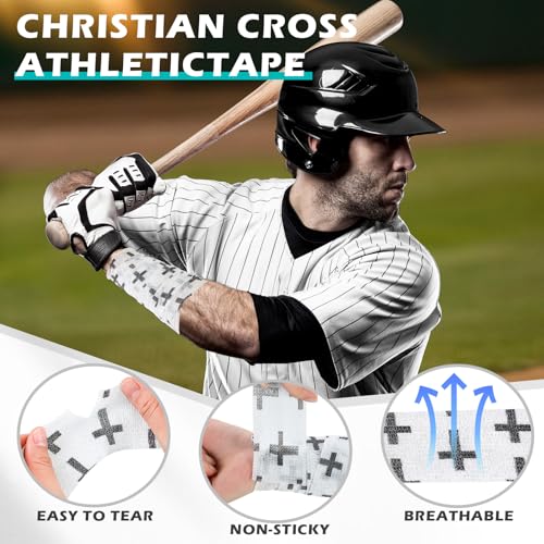 Christian Athletic Tape - 2in x 15ft Self-Adhesive Wrist Wrap - White Cross Design
