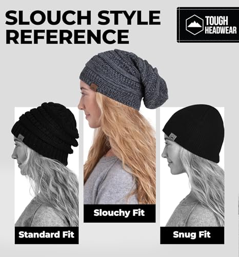 Slouchy Oversized Beanie Hat - Warm Winter Beanie for One Size - Black Gray