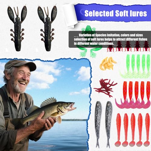 84pcs Fishing Lures Tackle Kit - Mixed Hard & Soft Baits with Portable Box