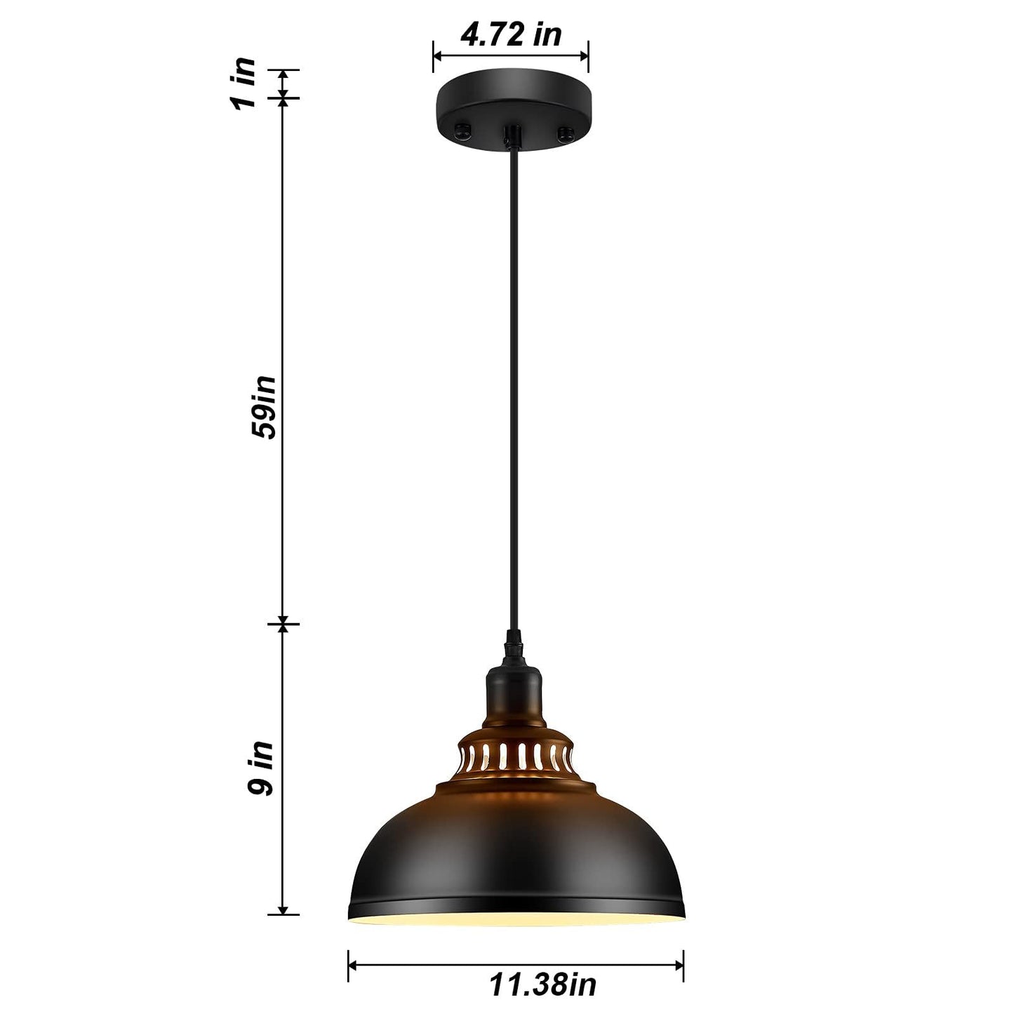 MgLoyht 3PCS Pendant Lights, Farmhouse Pendant Lamp with Metal Shade, Matte Black Industrial Pendant Lighting with E26 Base for Kitchen Island, Dining Room, Living Room, Bedroom, Hallway, 11.38in