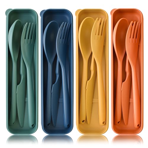 Large Utensils Set with Case - Reusable Travel Cutlery Set, 4 Colors