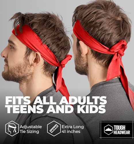 Moisture-Wicking Athletic Tie Headband - 4-Way Stretch Sweatband - Red