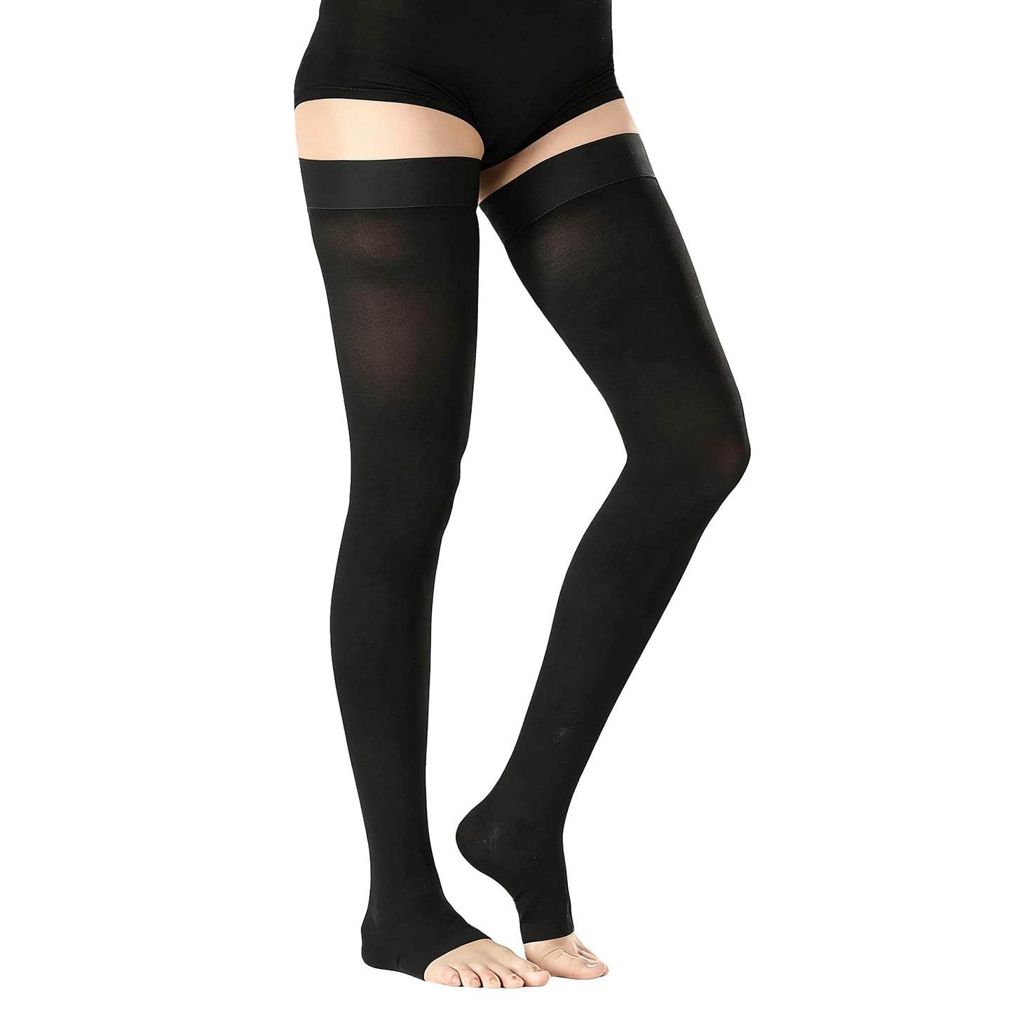 BURLWAY Open Toe Thigh High Medical Compression Stockings For Women & Men,15-20 mmHg Thigh High Compression Socks,Firm Graduated Support Hose with Silicone Dot Band-Ideal for Varicose Veins(1 Pair)
