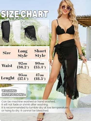 Chiffon Sarong Wraps for Women - 2 PCS Beach Cover Up - Black & White
