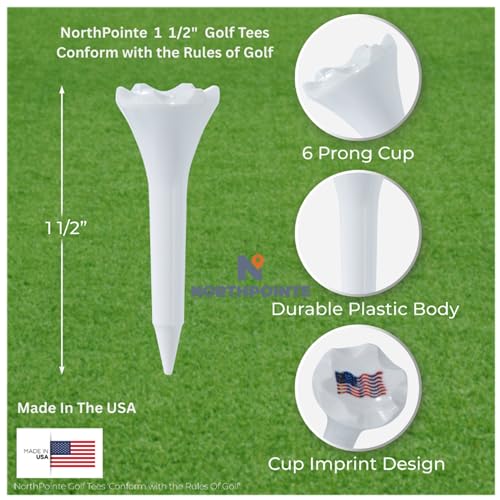 1 ½” Plastic Golf Tees - High Visibility White - Pack of 50 - Made in USA