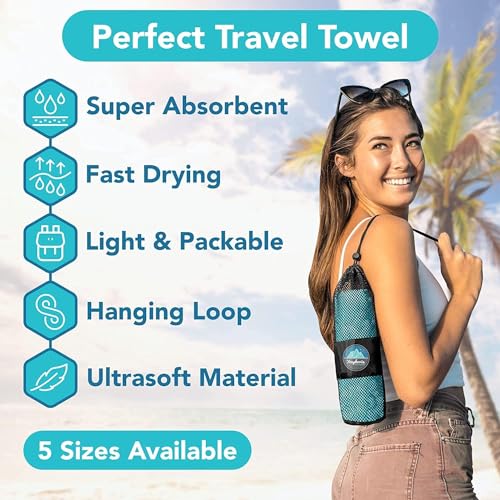 Microfiber Travel Towel - Fast Drying Lightweight - Mint/Gray 12" x 24"